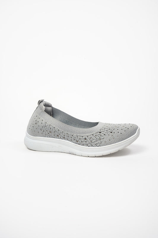 Lorena Ladies Silver Diamanti Elastic Top Line Ballerina Slip On Shoes