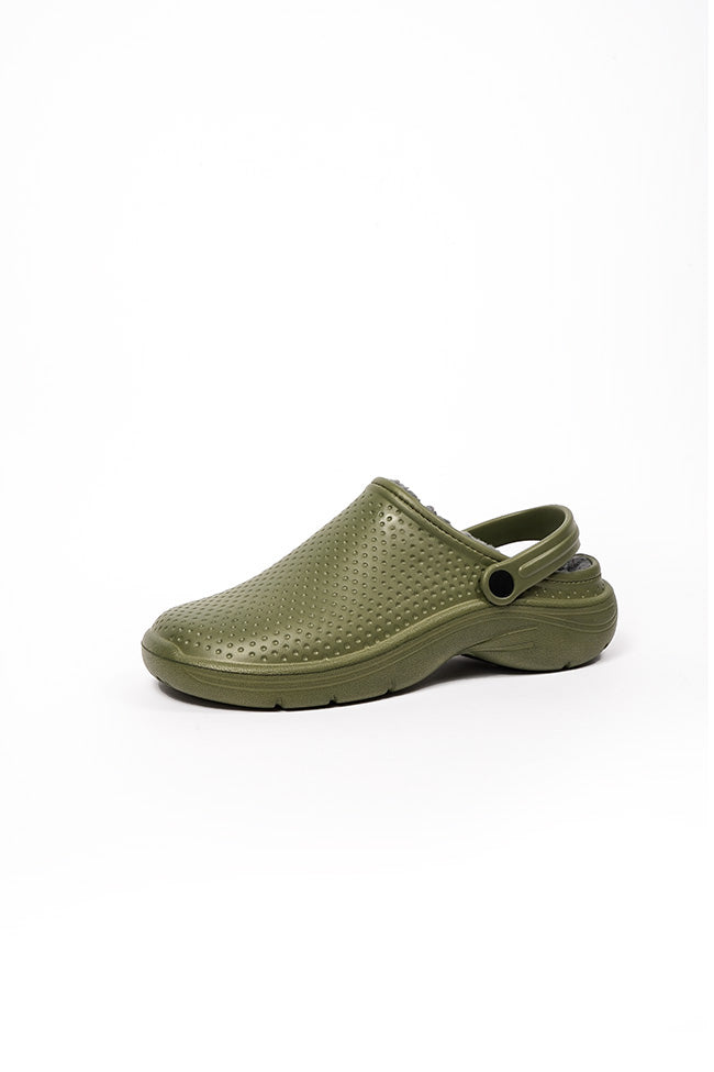 Wyatt Men Fur Lined Full Garden Clog Khaki UK7-11