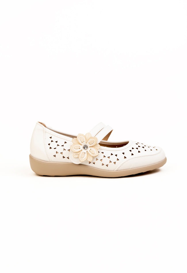 Gabriell Ladies White Casual Flower Detail