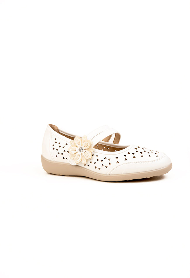 Gabriell Ladies White Casual Flower Detail