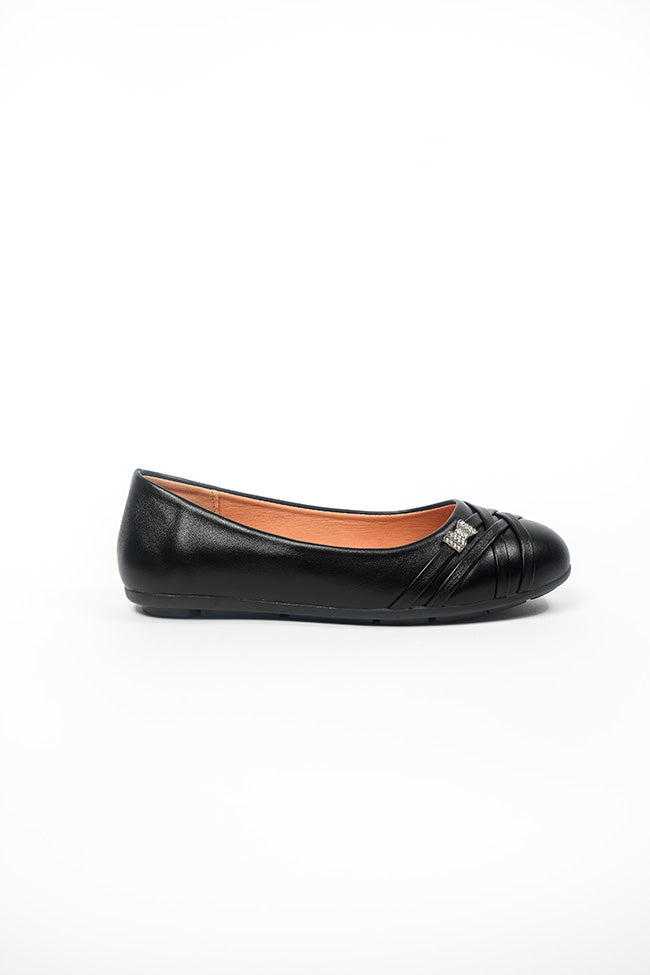 Jenna Ladies Slip On Ballerina Casual Black PU