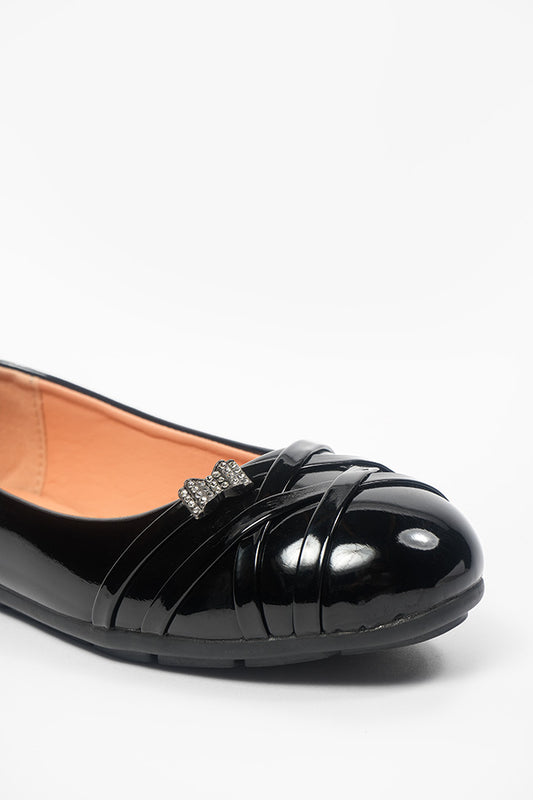 Jenna Ladies Slip On Ballerina Casual Black Patent