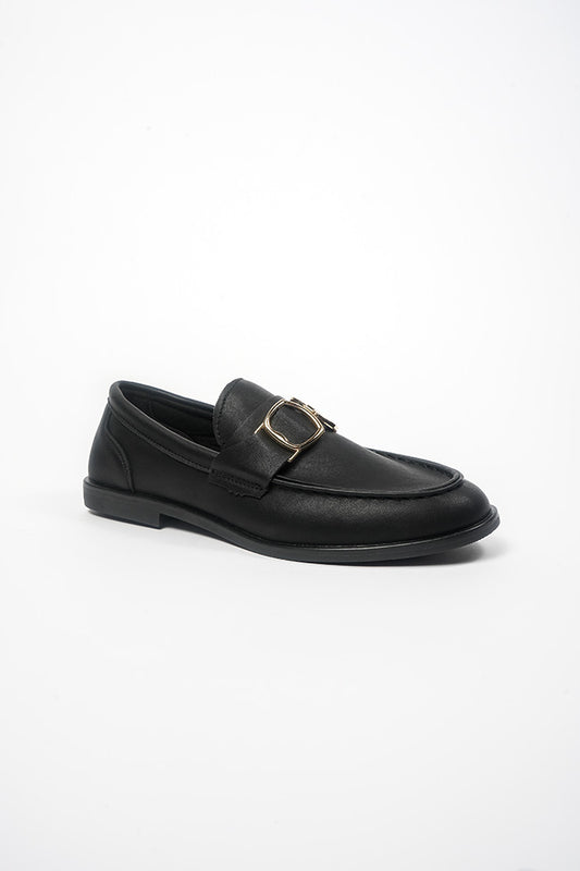 Angelica Ladies Gold Trim Black PU(Matt) Loafer