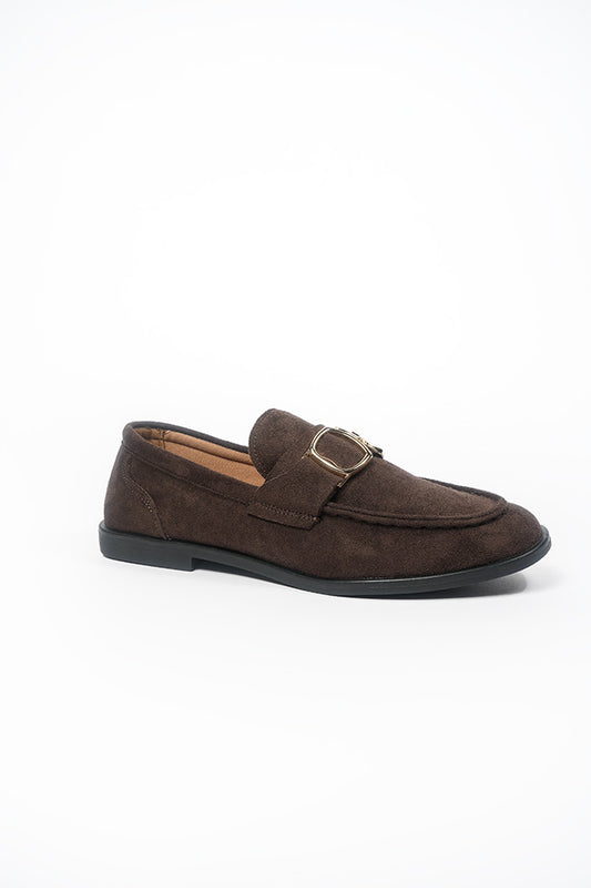 Angelica Ladies Gold Trim Brown Microfiber Loafer