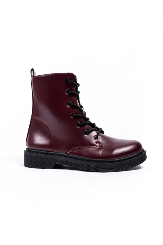 Lyanna Lace Up Burgundy Matt Boot