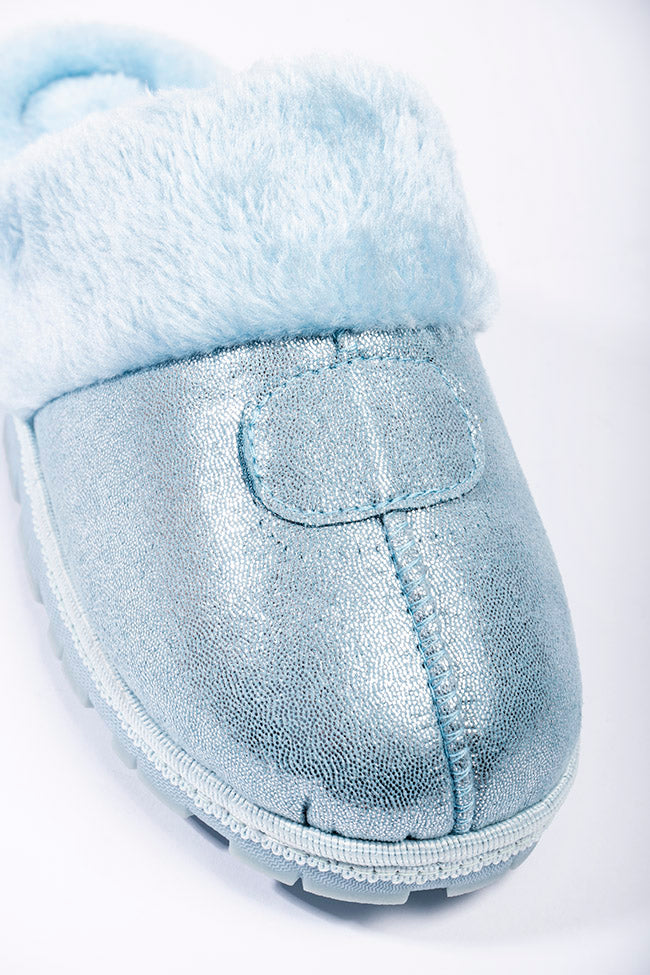 Grace Blue Shimmer Fur Collar Mule Slipper
