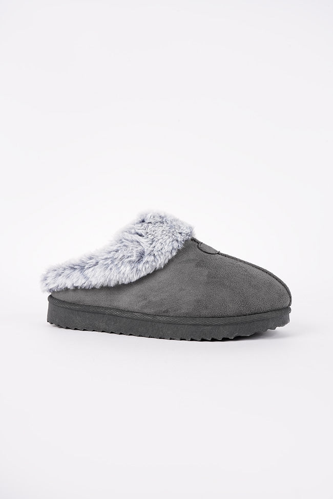 Jane Ladies Fur Lined Grey Mule Slipper