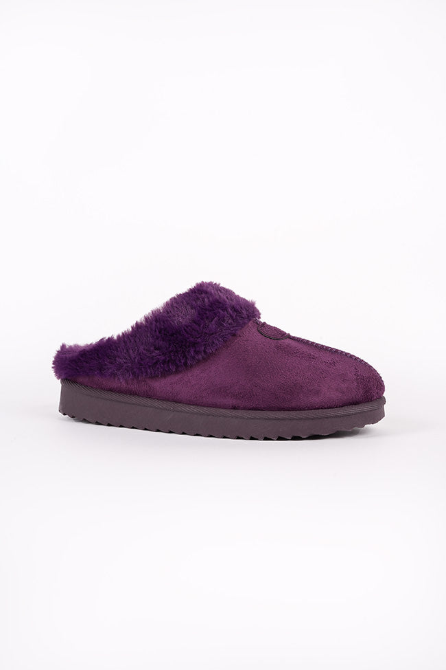 Jane Ladies Fur Lined Purple Mule Slipper