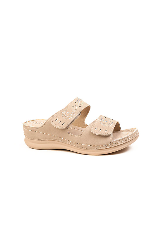 Violet Adjustable Straps Ladies Beige Mule Sandal