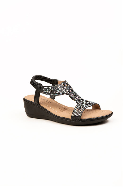 Kayleigh Dr. Lighfoot T Bar Diamanti Black Sandals