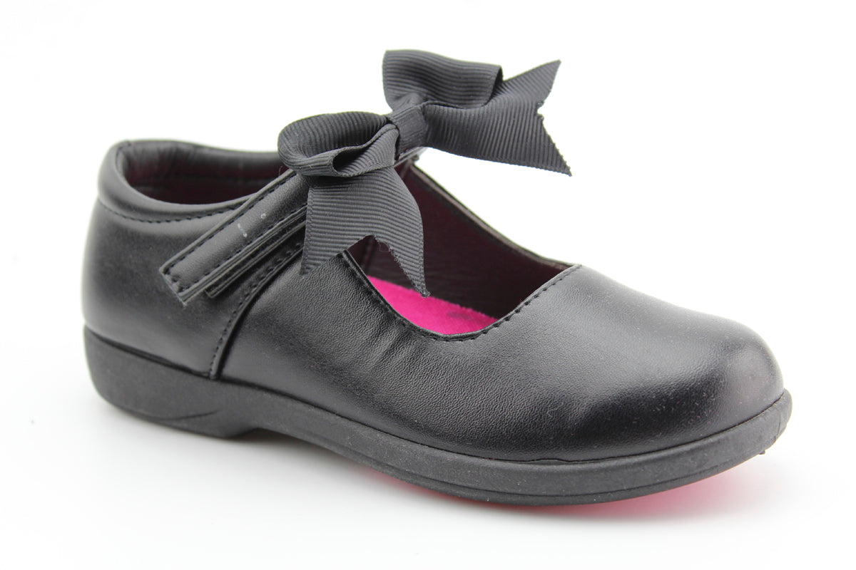 Sofia Touch Fasten Black PU Shoe With Bow