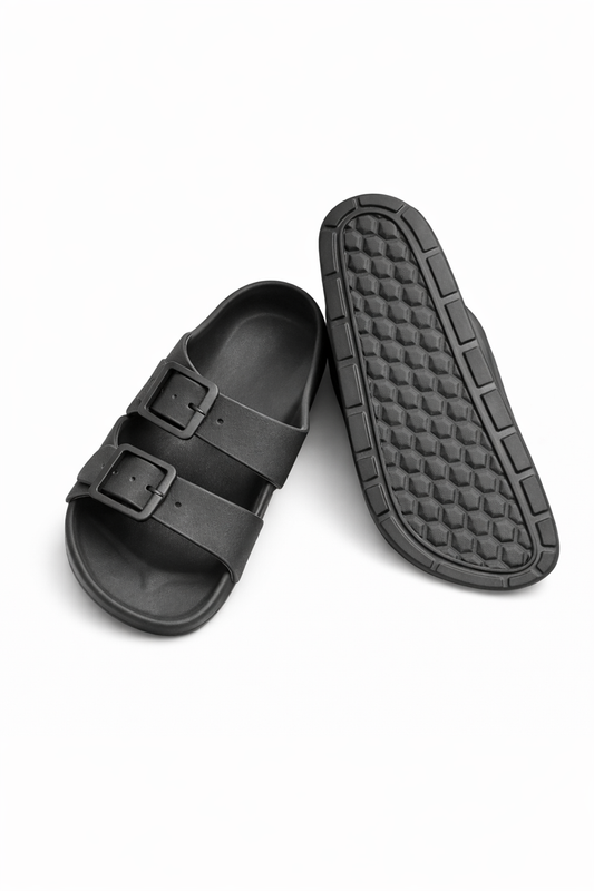 Layla Ladies Adjustable Twin Buckle Black Sandal