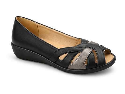 Susan Dr. Lightfoot Open Toe Casual Black/Pewter
