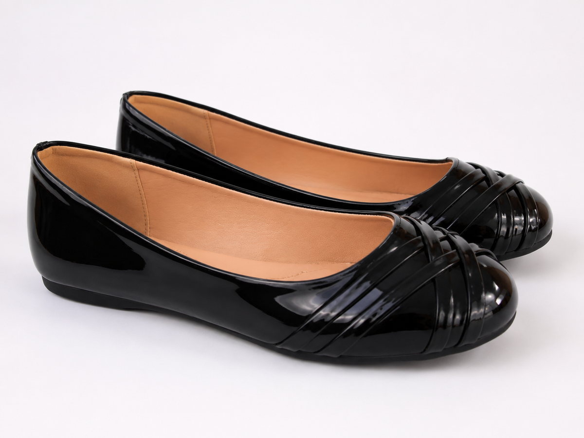 Jenna INSHU Ladies Black Patent Ballerina 4x8