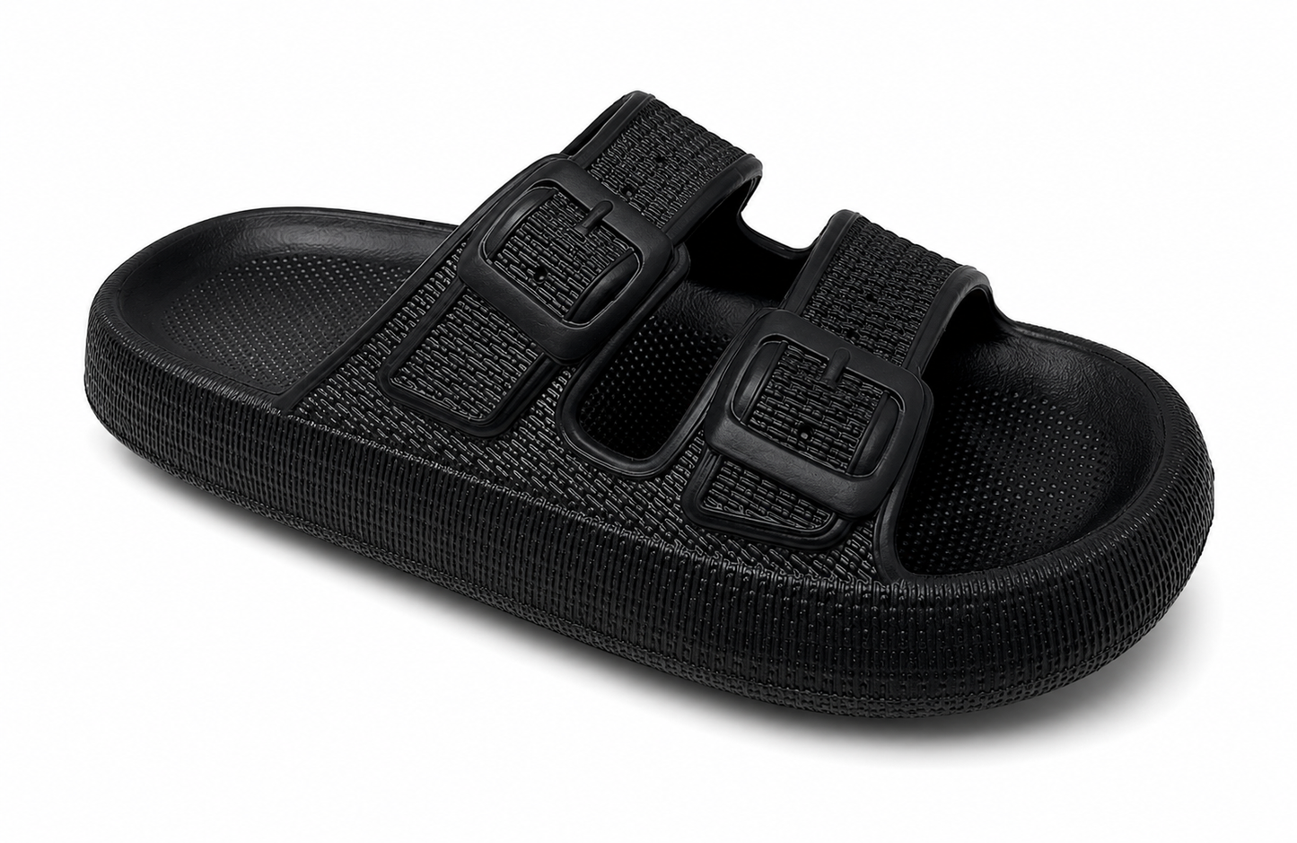 Matt Twin Buckle Men's Pillow Slider Black