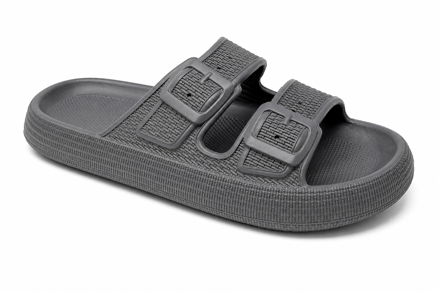 Matt Twin Buckle Men's Pillow Slider Grey