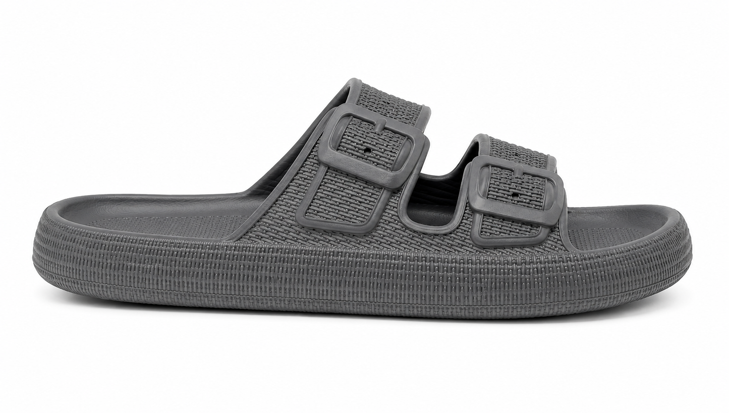 Matt Twin Buckle Men's Pillow Slider Grey