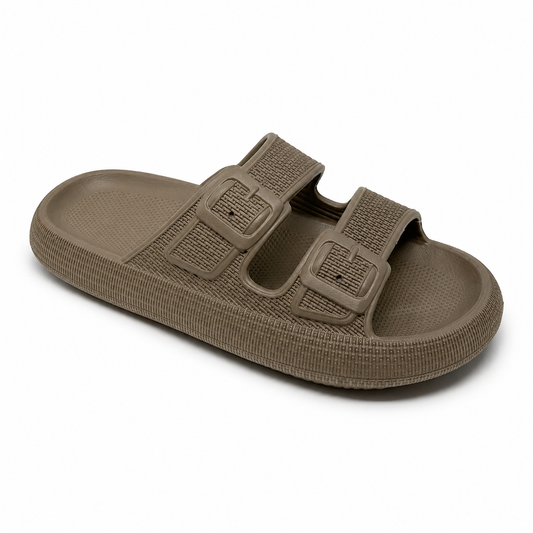 Matt Twin Buckle Men's Pillow Slider Khaki