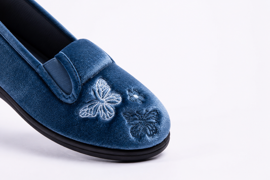 Priscilla Blueberry Velour Twin Gusset Butterfly Ladies Slipper