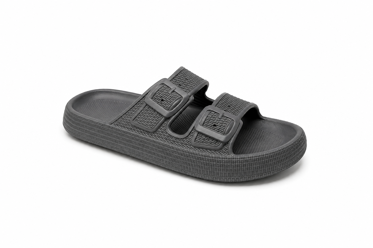 Matt Twin Buckle Men's Pillow Slider Grey
