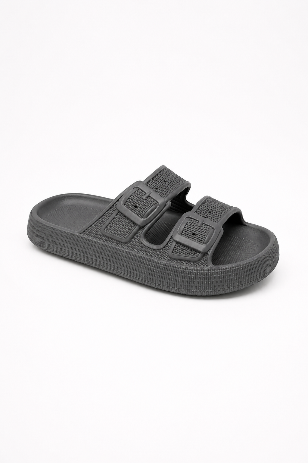 Matt Twin Buckle Men's Pillow Slider Grey