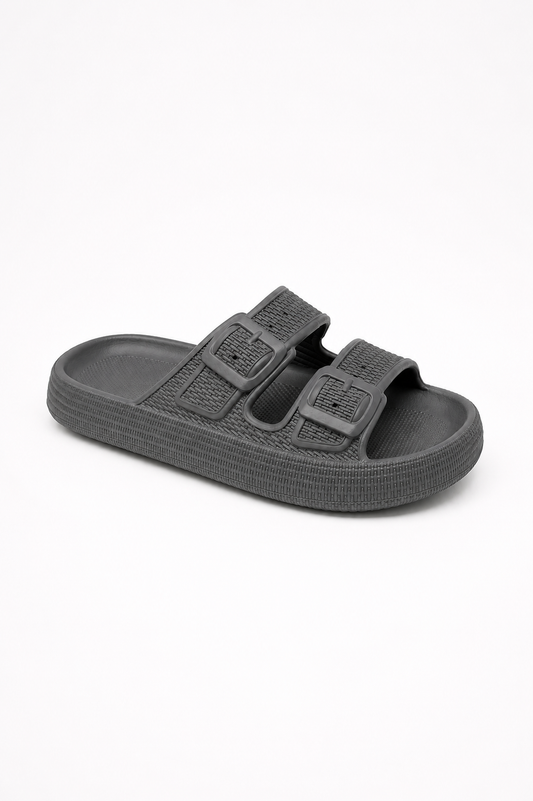 Matt Twin Buckle Men's Pillow Slider Grey