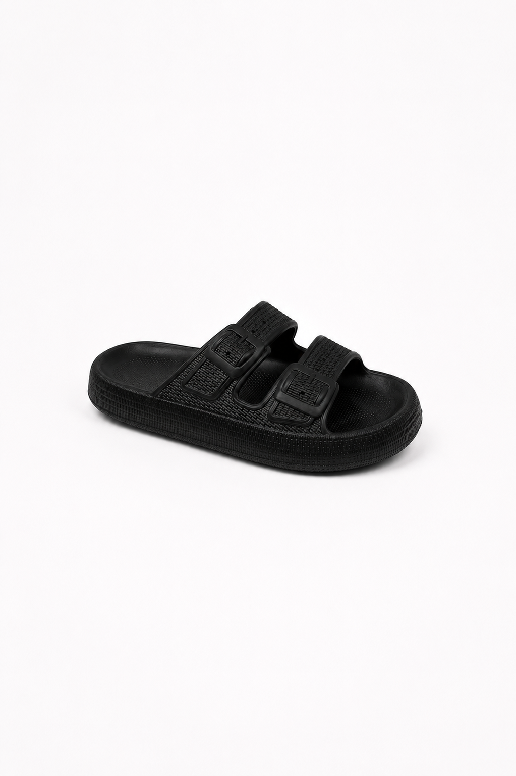 Matt Twin Buckle Men's Pillow Slider Black