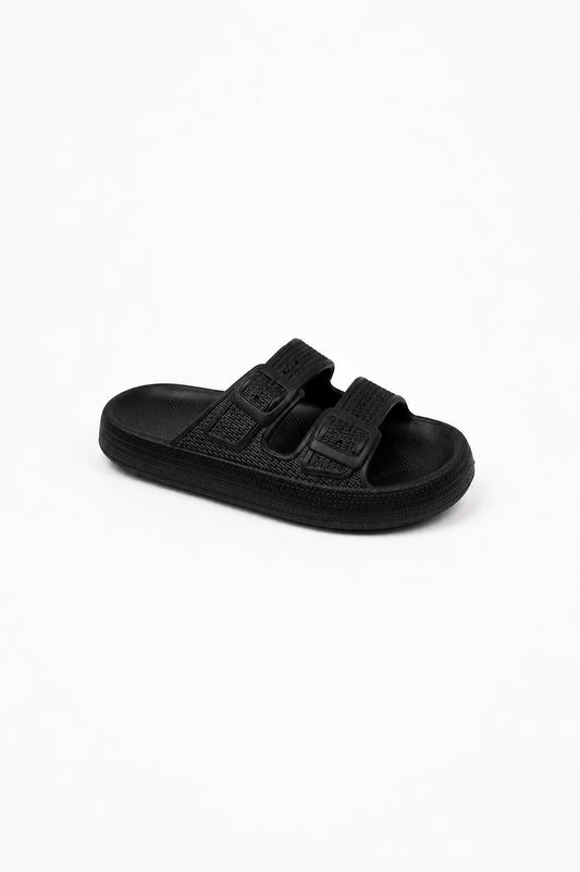 Matt Twin Buckle Men's Pillow Slider Black