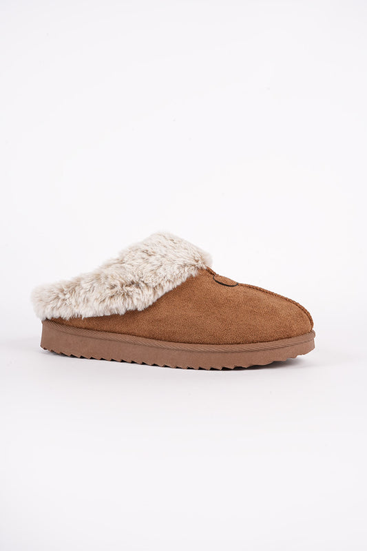 Jane Ladies Fur Lined Chestnut Mule Slipper