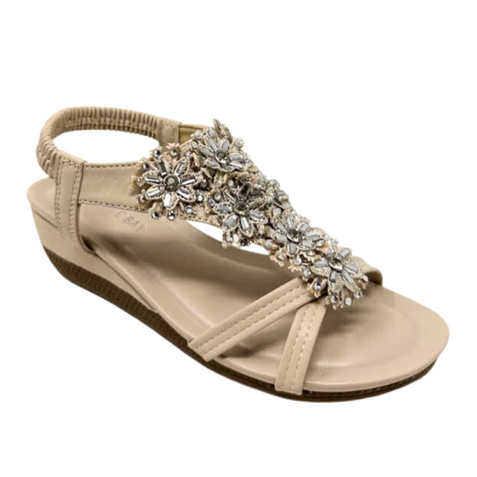 Penelope Beige Ladies Sandal with Diamanti Flowers