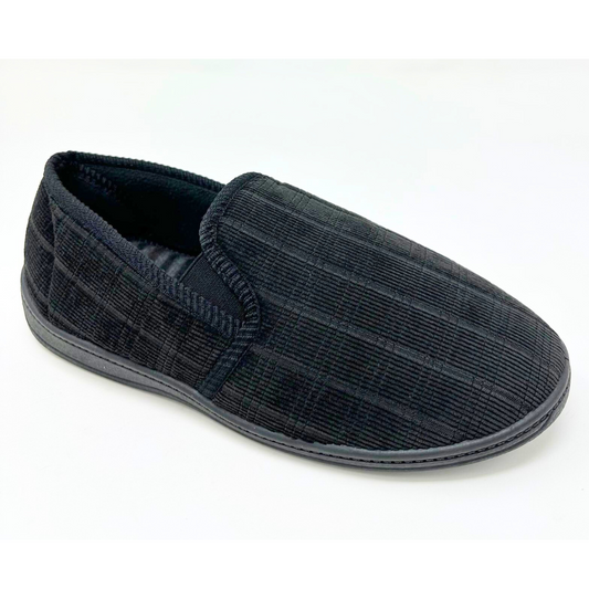 Theo Black Printed Cord Aline Gusset Woven Check Insock Men Slipper