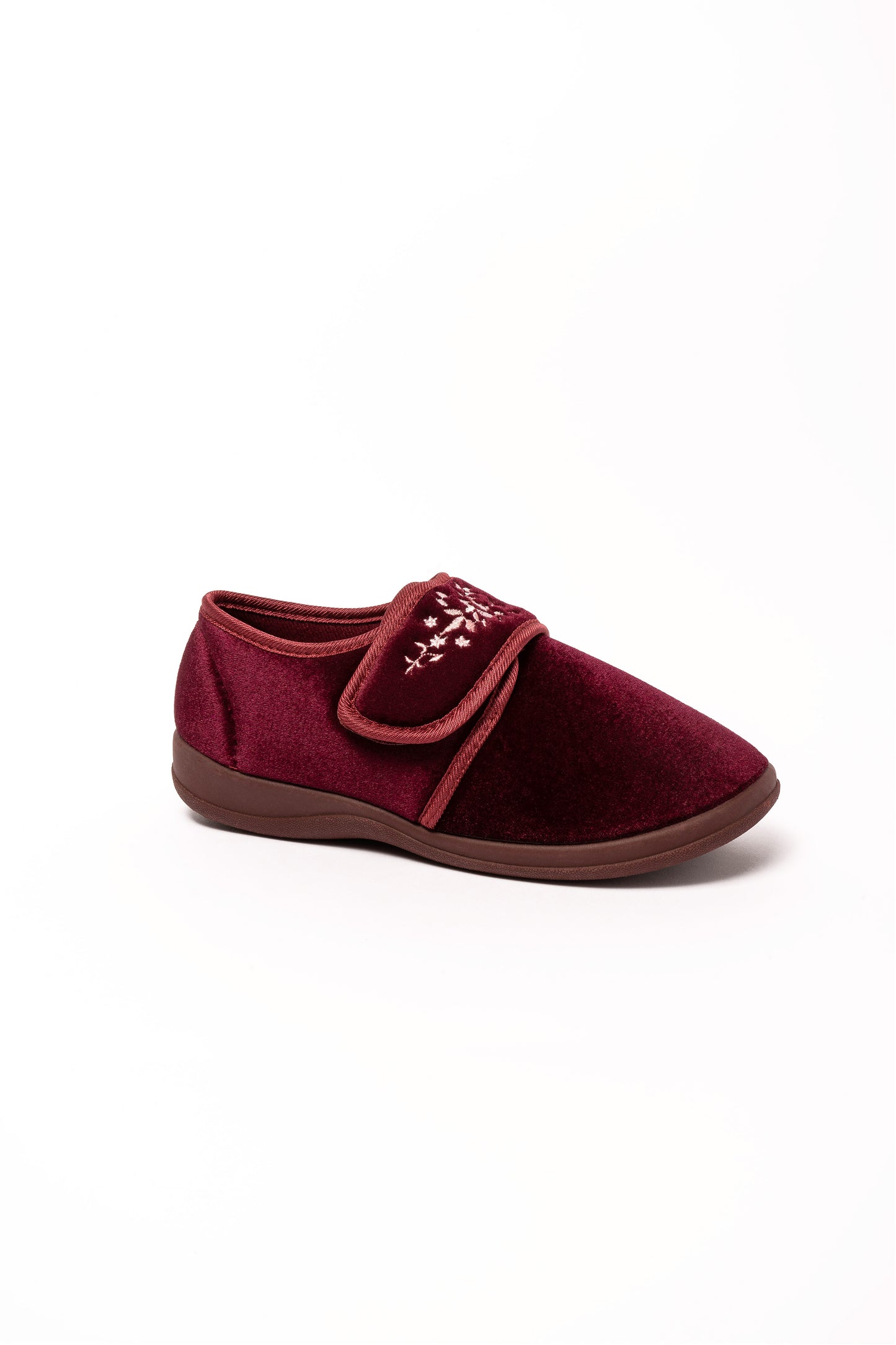 Autumn Burgundy Velour Embroidered Slipper