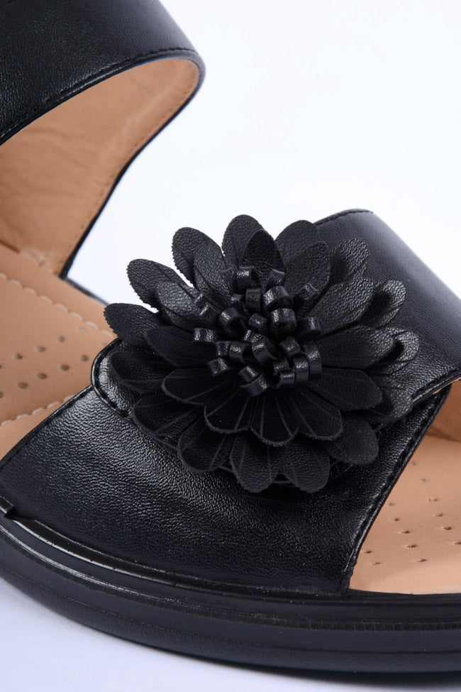 Kim Black Flower Touch Fasten Comfort Sandal