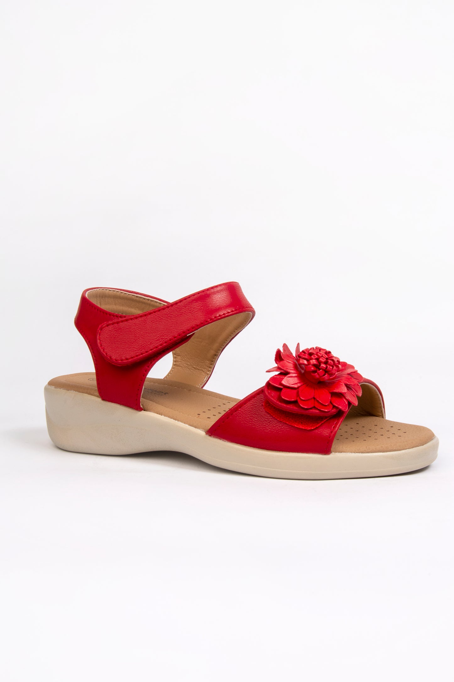 Kim Red Flower Touch Fasten Comfort Sandal