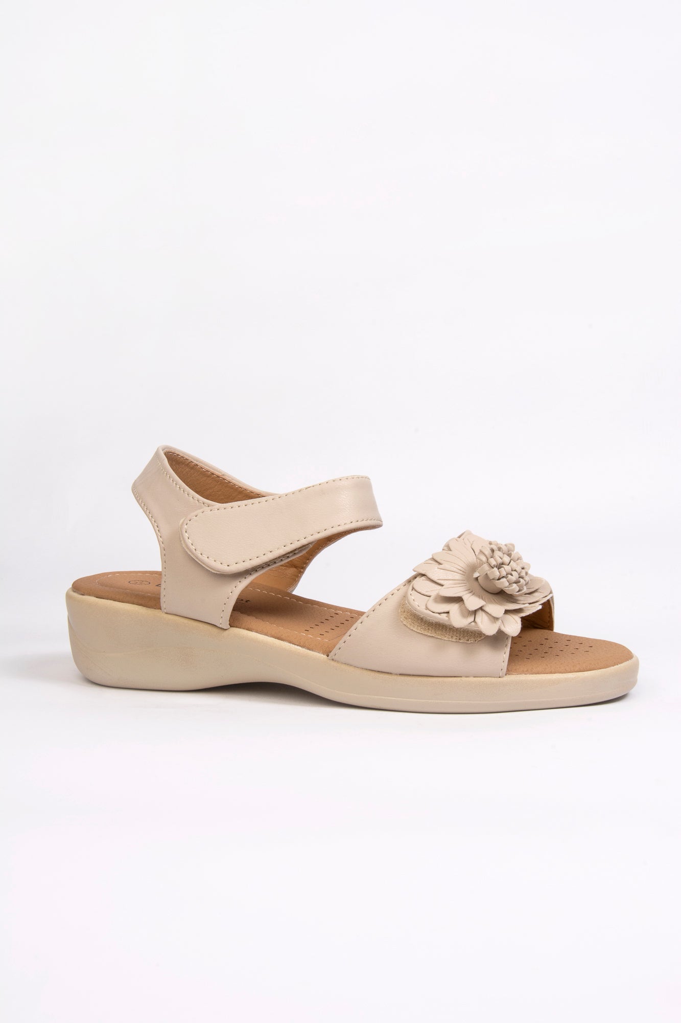 Kim Beige Flower Touch Fasten Comfort Sandal