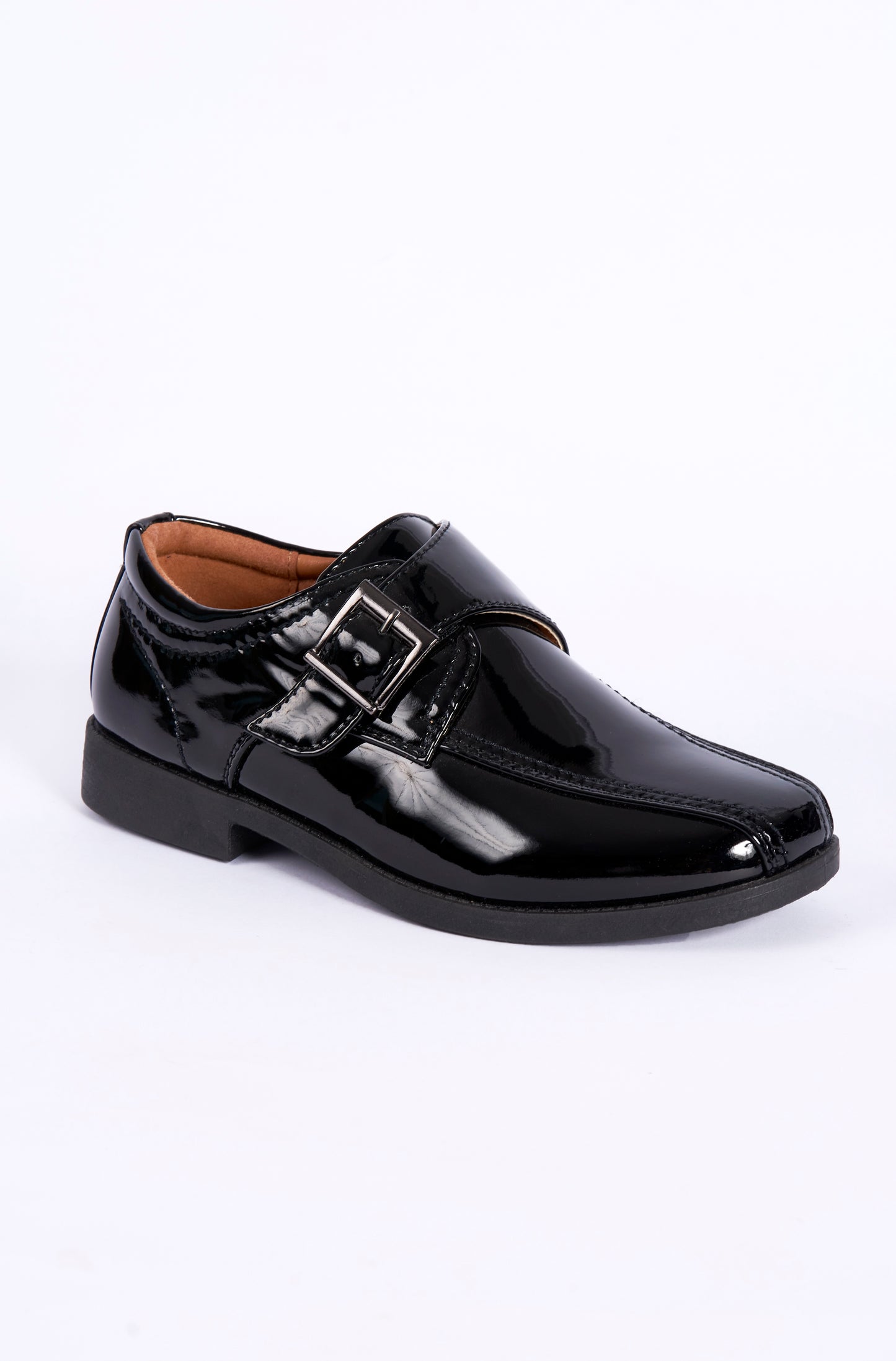 Charles Black Patent PU Side Buckle Formal / School Boys Shoe BXT 8X11