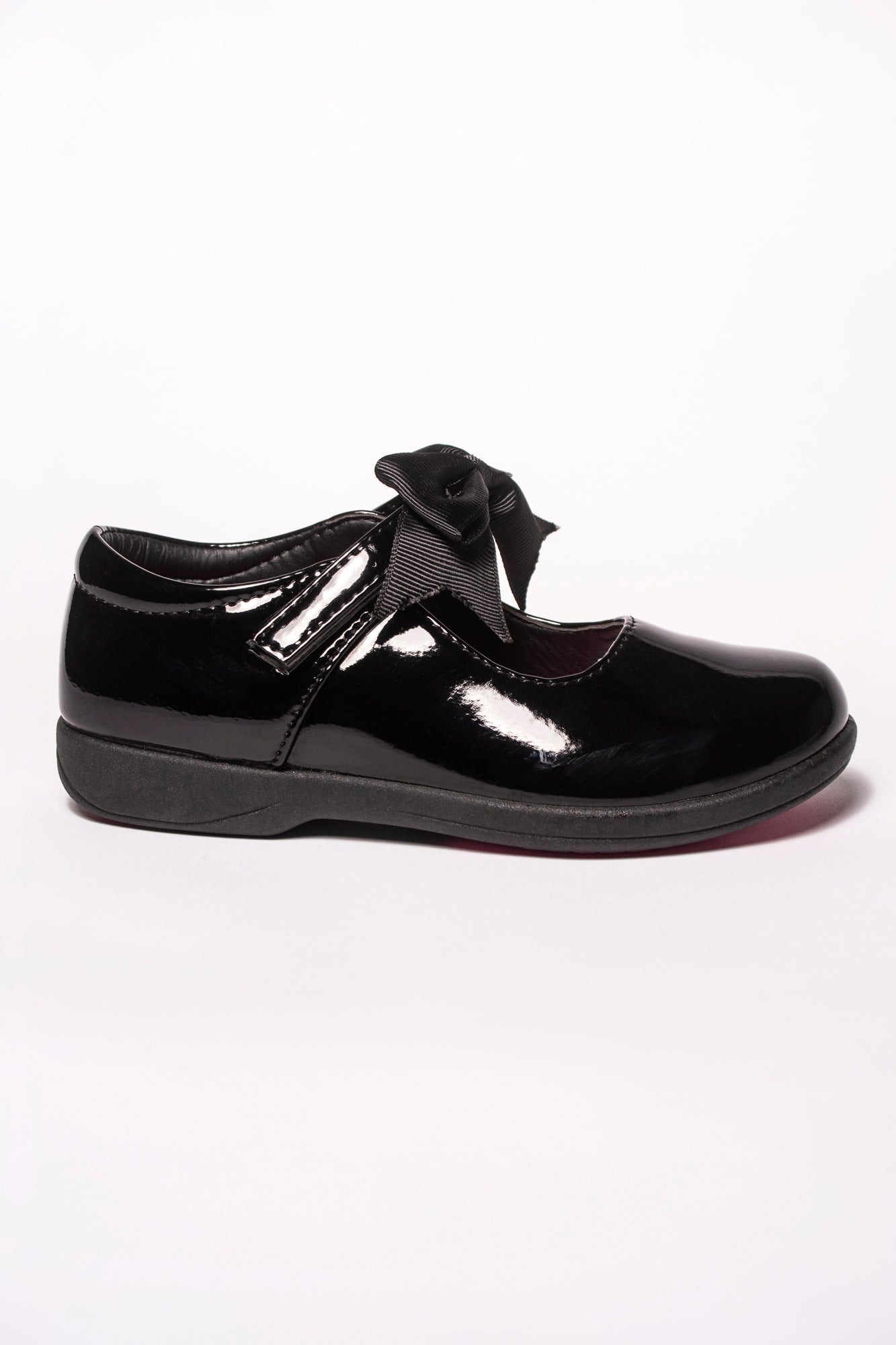 Sofia Touch Fasten Black Patent Shoe With Bow