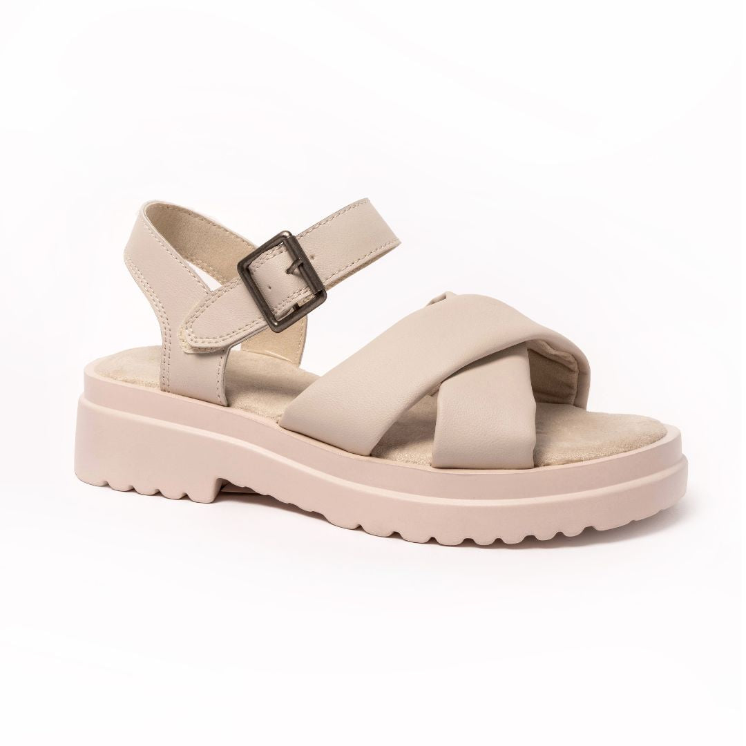 Margot Ladies Crossover Buckle Sandal Beige – Kenyons Footwear